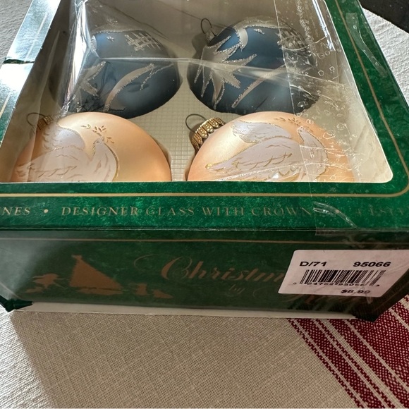 Vintage Set 4 Christmas By Krebs Blue Gold Glitter Glass Ball Ornaments Crowns - Picture 9 of 11